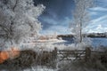 Landscape in infrared of lake in English countryside in Summer