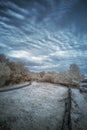 Landscape in infrared of lake in English countryside in Summer