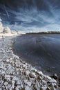 Landscape in infrared of lake in English countryside in Summer