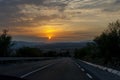 Landscape of interesting mountain road at sunset, Balkan mountain Royalty Free Stock Photo