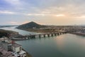 Landscape of inuyama city view with mountain and kiso river at s