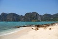 A landscape of the island the beach and small hill with boat Royalty Free Stock Photo