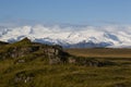 Landscape in island with glacier-covered mountains Royalty Free Stock Photo