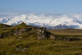 Landscape in island with glacier-covered mountains Royalty Free Stock Photo