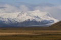 Landscape in island with glacier-covered mountains Royalty Free Stock Photo