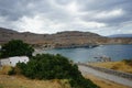 View of Lindos beach in August. Lindos, Rhodes Island, Dodecanese, Greece Royalty Free Stock Photo