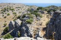 View of Navarone Bay and surrounding area in August. Lindos, Rhodes island, Greece Royalty Free Stock Photo