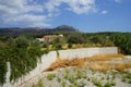 View of the shallow river bed Fonias in Lardos in August. Rhodes Island, Greece Royalty Free Stock Photo