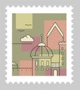 Landscape of Italy city with architecture postmark
