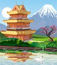 Landscape - Japanese pagoda by the lake.