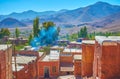 The landscape of Karkas mountains from the terrace adobe village of Abyaneh Royalty Free Stock Photo