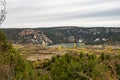 Landscape of karstic cliffs in large lagoon of Tobar in Beteta, Cuenca, Serrania de Cuenca. Castilla la Mancha, Spain