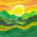 A landscape in a kids crayon art style Royalty Free Stock Photo