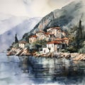 Montenegrin landscape in watercolor style by Generative AI