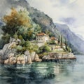 Montenegrin landscape in watercolor style by Generative AI