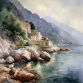 Montenegrin landscape in watercolor style by Generative AI