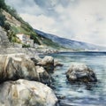 Montenegrin landscape in watercolor style by Generative AI