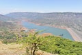 Landscape of Krishna Valley and Dhom Dam view from Kate\'s Point located around 15 km outside Panchgani, on the way to Royalty Free Stock Photo