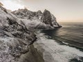 Landscape of Kvalvika Beach, Winter