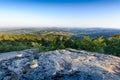 First lights of the day on the rock, Roche d Ajoux, Beaujolais, France Royalty Free Stock Photo