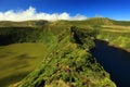 Landscape with Lagoa Funda and Lagoa Comprida on Flores Island Royalty Free Stock Photo