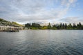 Landscape of lake with beautiful mountain as the background at Queenstown in New Zealand Royalty Free Stock Photo