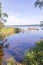 Landscape. Lake, blue sky. Mon repo park, Vyborg. Russia