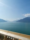 Landscape of lake geneva and the dents du midi in the summer Royalty Free Stock Photo