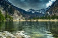 Landscape with lake high in mountains Royalty Free Stock Photo