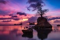 Landscape of a lake with long exposure during a breathtaking sunset in Apaca Point, Guam