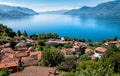 Landscape of lake Maggiore with Maccagno below, Italy Royalty Free Stock Photo