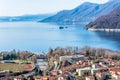 Landscape of lake Maggiore with Maccagno, Italy Royalty Free Stock Photo