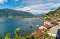 Landscape of Lake Maggiore with mountains and Magadino village in the background from Vira Gambarogno village, Switzerland Royalty Free Stock Photo