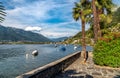 Landscape of Lake Maggiore with mountains and Magadino village in the background from Vira Gambarogno village, Switzerland Royalty Free Stock Photo