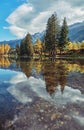 Landscape with lake and mountains in autumn in the Chamonix Valley Royalty Free Stock Photo