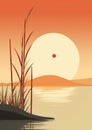 Landscape lake nature water illustration sky sunset Royalty Free Stock Photo