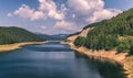 Landscape with lake Oasa in Romanian Carpathians, Transalpina.