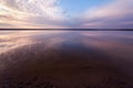 Landscape with lake reflection clouds. Beautiful summer sunset