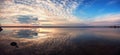 Landscape with lake reflection clouds. Beautiful summer sunset