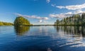 Landscape lake with reflection, clouds