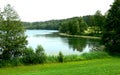 Idyllic lake surrounded by fields and meadows Royalty Free Stock Photo