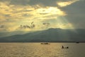 Landscape of lake sunlight on clound background