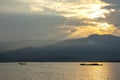 Landscape of lake sunlight on clound background