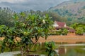 Landscape with lake, trees and temple in Phuket. Thailand.