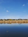 Landscape of the lake in the village. Rest in quiet place Royalty Free Stock Photo