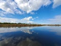 Landscape of the lake in the village. Rest in quiet place Royalty Free Stock Photo