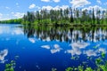Landscape of lakes and reflections in Lapland Royalty Free Stock Photo