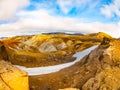 Landscape at Landmannalaugar in rhyolite mountains of the Fjallabak Nature Reserve, aka Rainbow mountains, Iceland Royalty Free Stock Photo