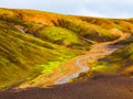 Landscape at Landmannalaugar in rhyolite mountains of the Fjallabak Nature Reserve, aka Rainbow mountains, Iceland Royalty Free Stock Photo