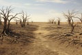 Landscape with leafless trees in a land with dry grass in a bare and delicate structure.